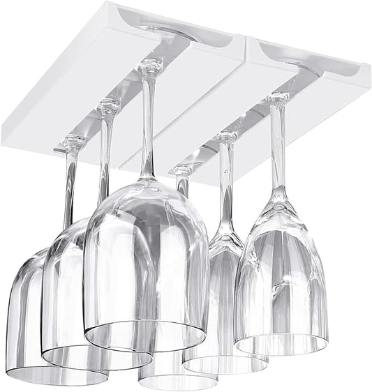 2 Pcs Wine Glass Holder Under Shelf or Cabinet Punch-free,Stemware Rack Glassware Drying Storage Hanger for Kitchen,Bar and Restaurant (White)