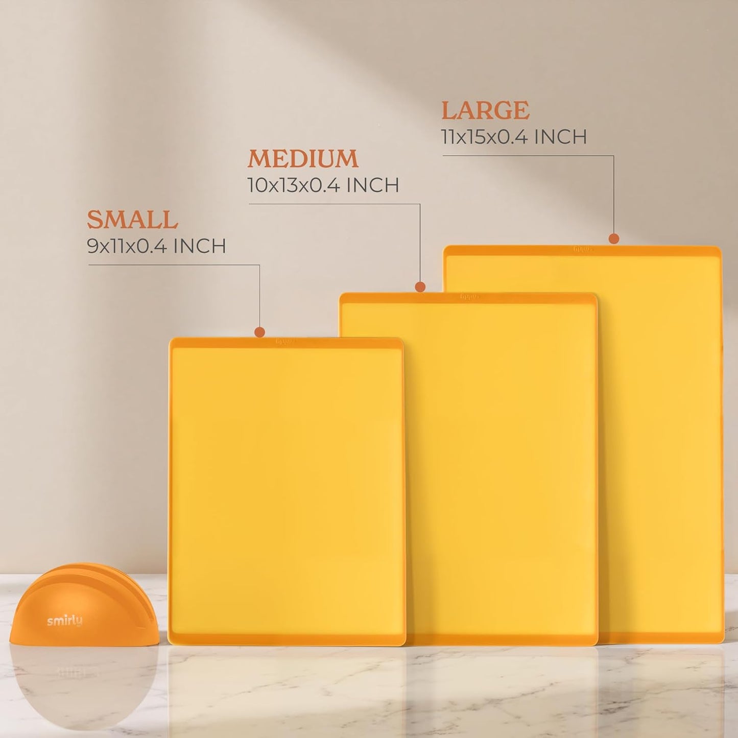 SMIRLY Plastic Cutting Board Set with Holder 3 Pieces, Non-Slip Dishwasher Safe Chopping Boards for Kitchen, Yellow