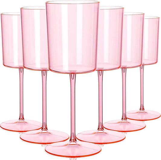 Ciaell 12 Pack Pink Plastic Wine Glasses - 14Oz Plastic Wine Glasses with Stem - Disposable Stemmed Wine Glass for Parties & Weddings & Outdoor