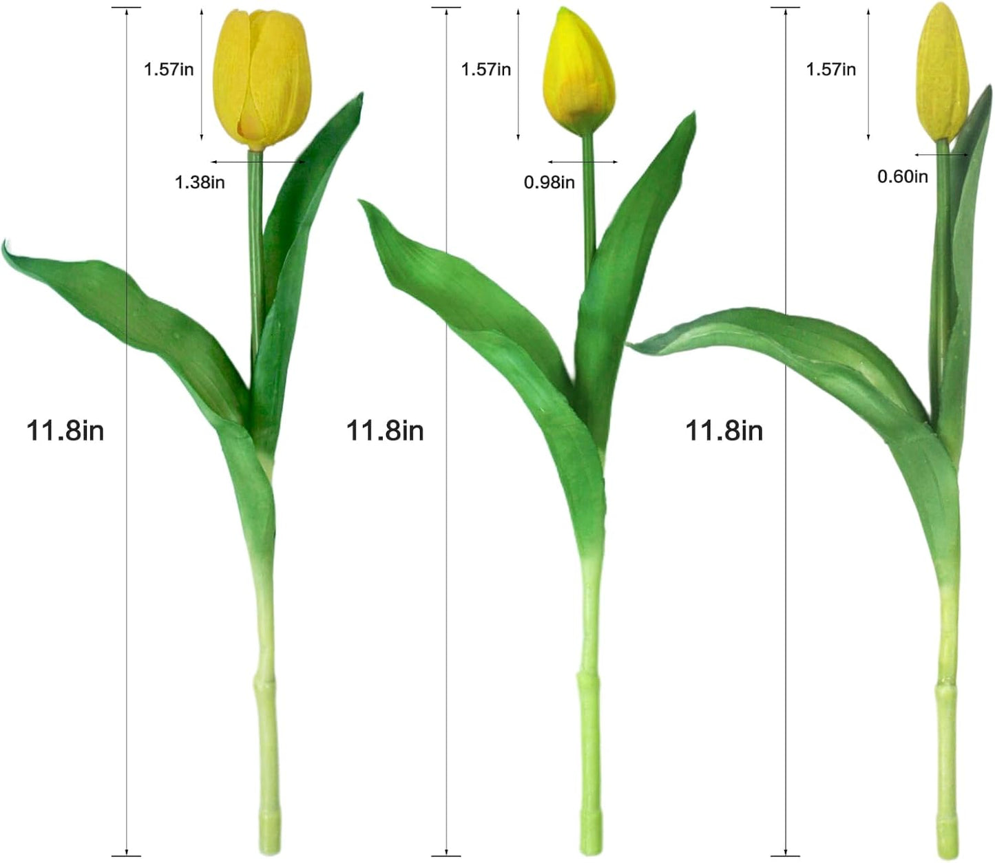 15pcs Artificial Tulips Flowers, Fake Tulips Real Touch, Faux Latex Bouquets, for Party Wedding Home Room Decoration (Yellow)