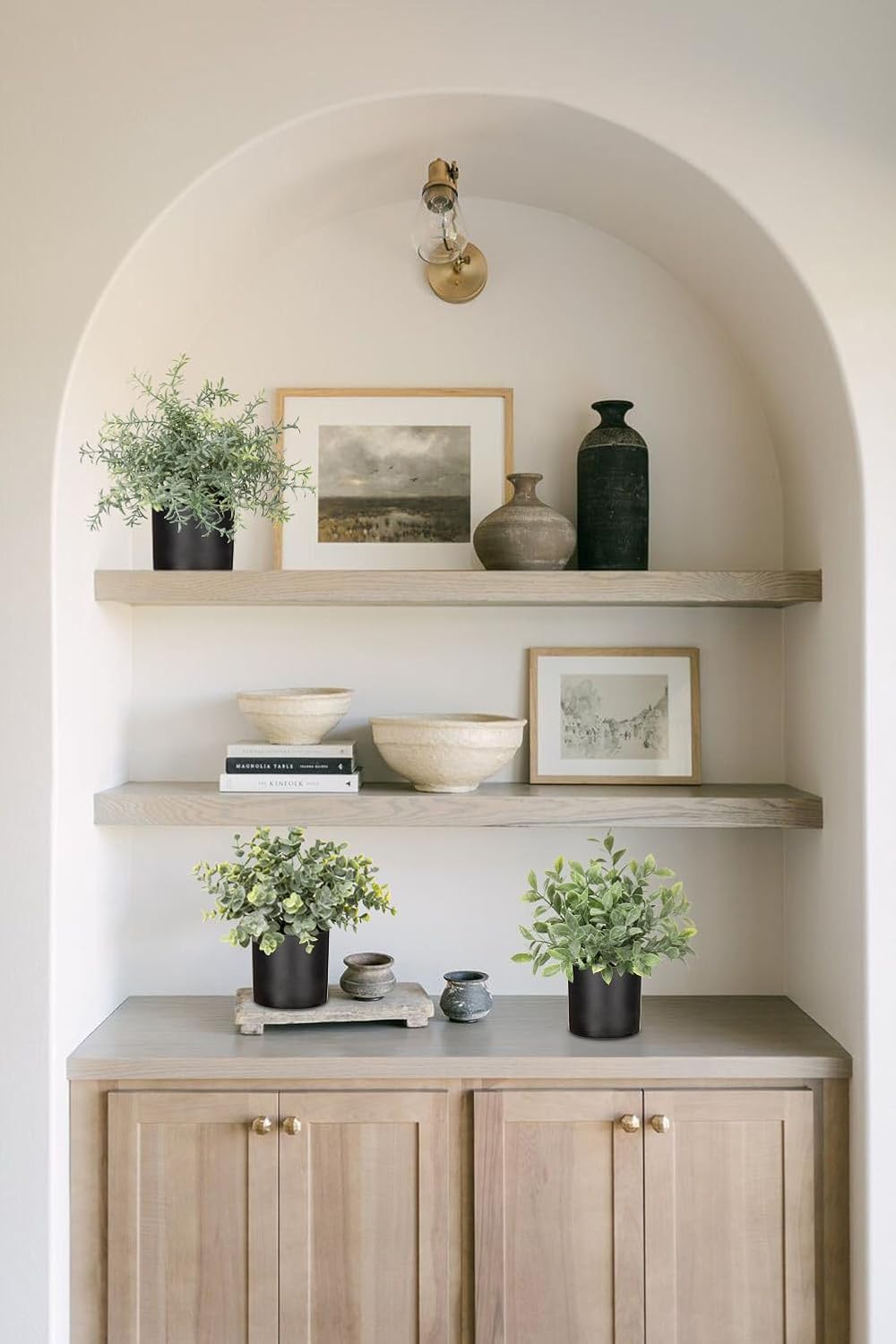 3 Pack Small Fake Plants for Shelf Decor Accents with Plastic Black Pot Artificial Potted Plants for Rustic Farmhouse Decor Faux Plants Indoor Fake Potted Plants Artificial for Home Office Decor