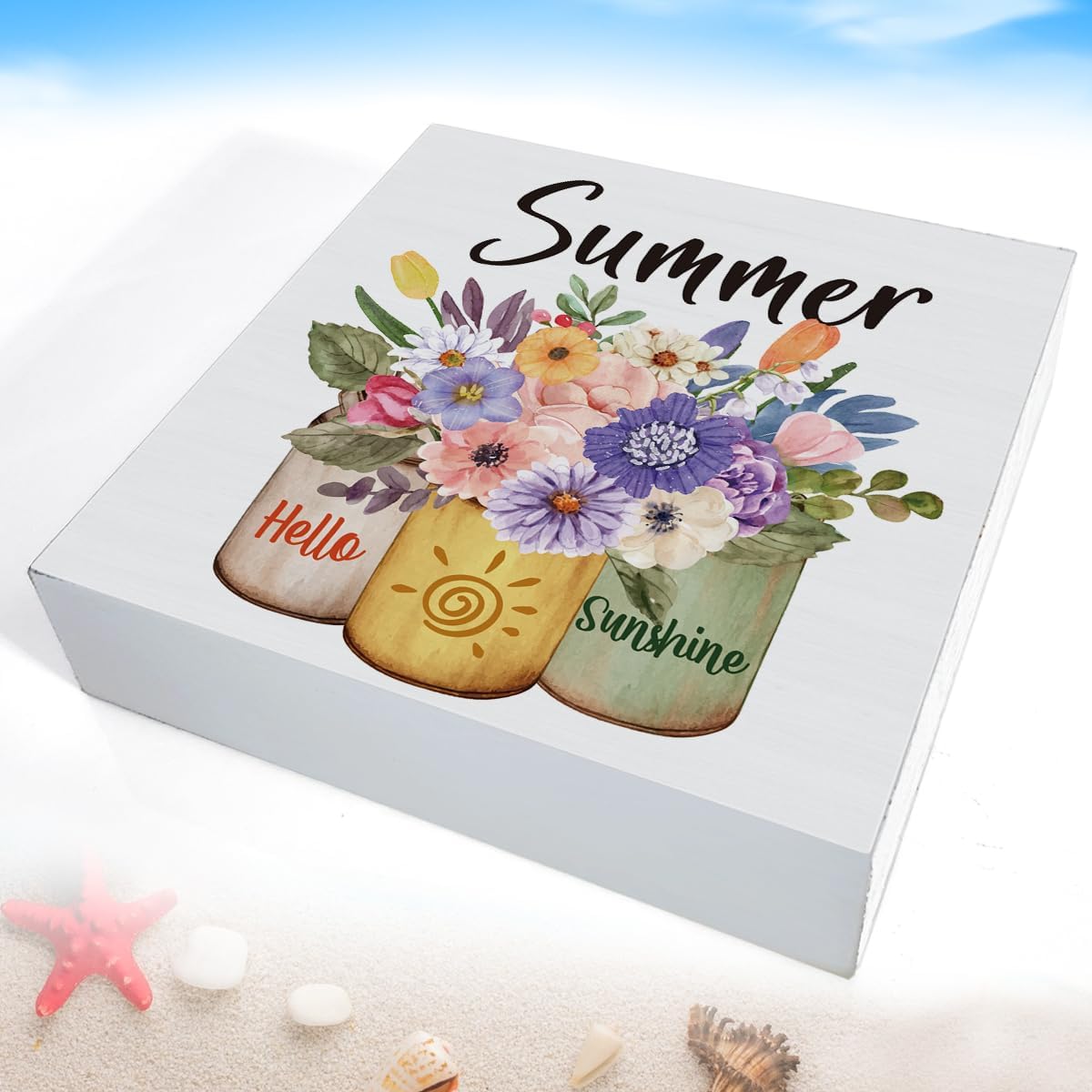 Summer Decor Farmhouse Summer Decorations Hello Sunshine Wooden Sign Rustic Home Decor 5 x 5 Inches