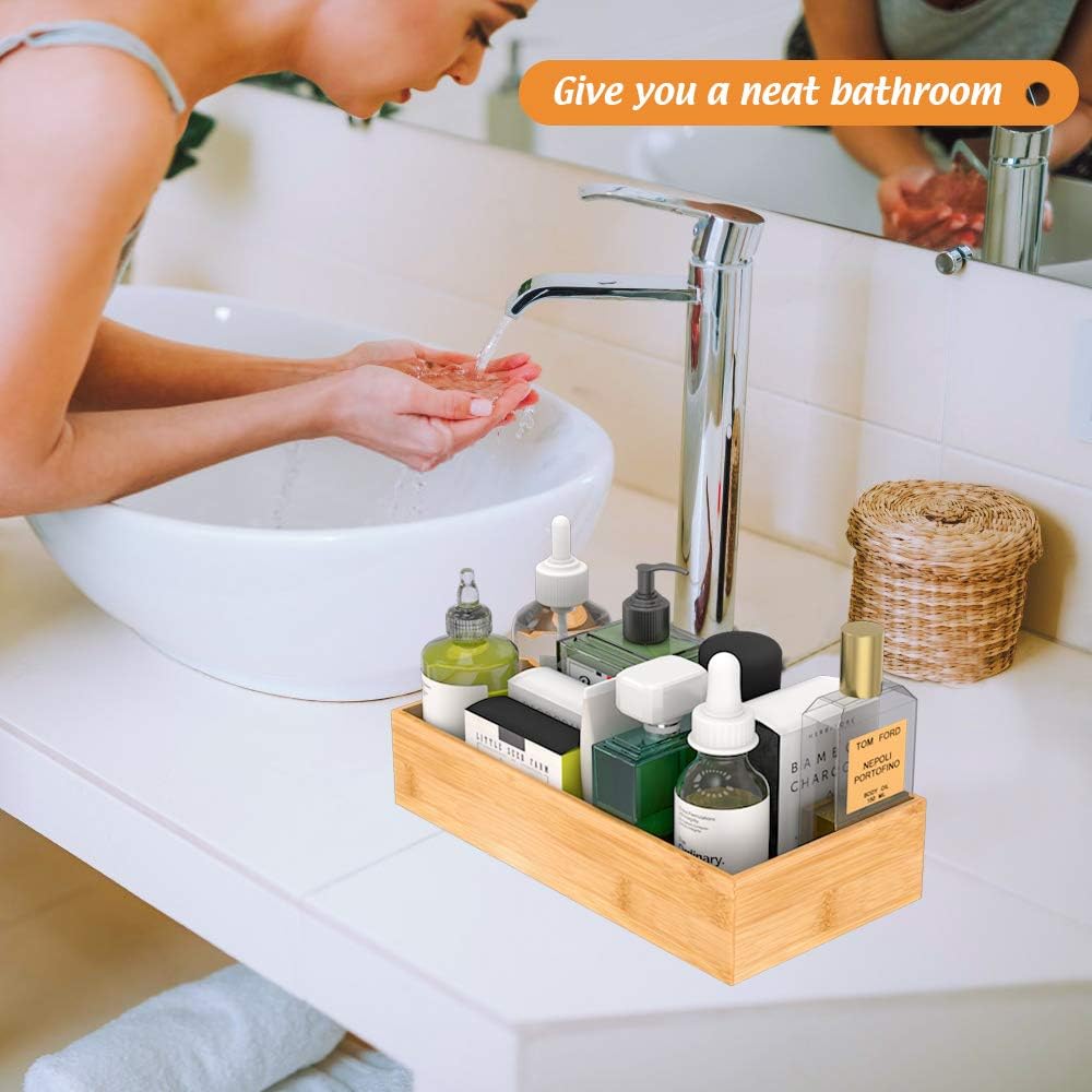 Bamboo Kitchen Drawer Organizer, Wooden Storage Box for Utensil Organizer Silverware Tray Cutlery Holder Flatware Containers - Multi-Use Deep Drawer Dividers Organizer for Bathroom, Jewelry, 12"6"2.5"