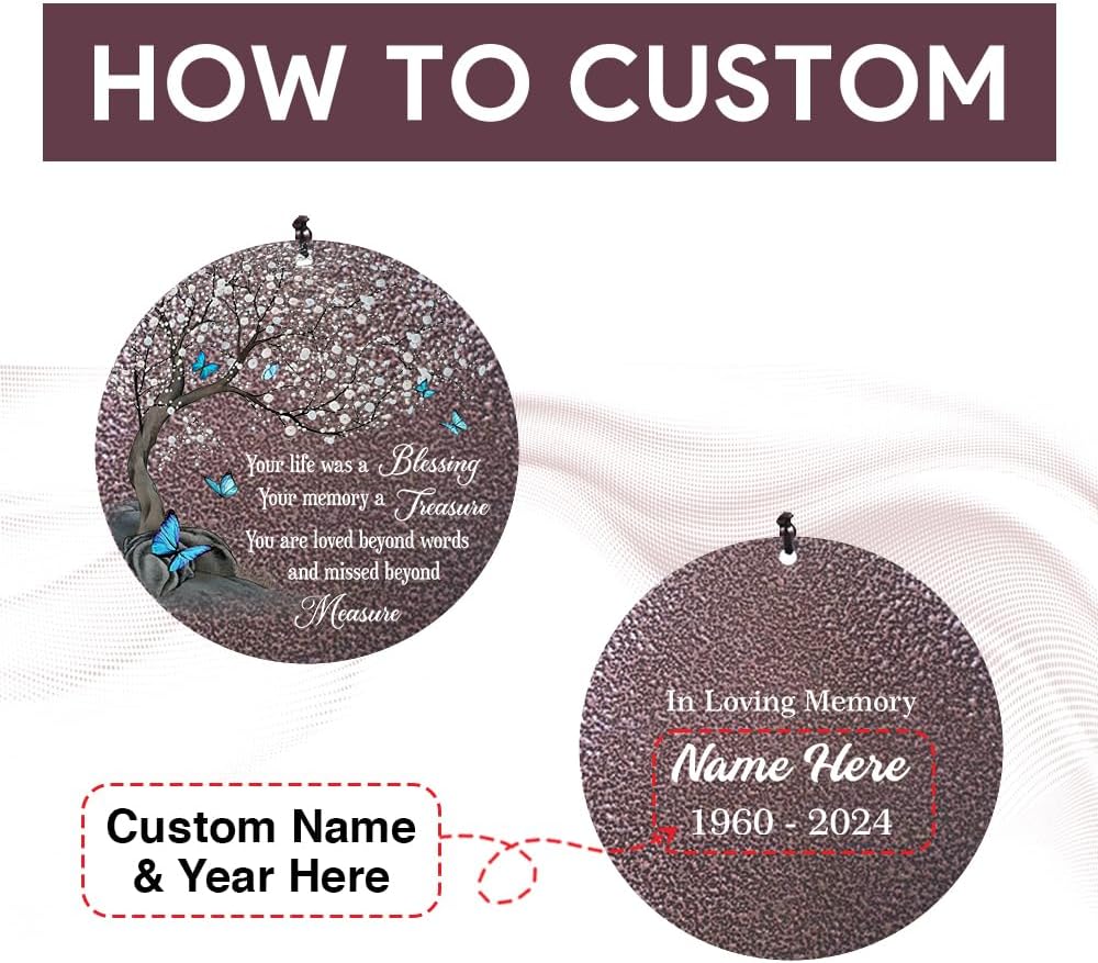 Personalized Wind Chimes, Blue Butterfly Sympathy Wind Chime, in Loving Memory for Loss of Loved Dad/Mom, Metal Large Memorial Condolences Gifts, 36inch Deep Tone Wind Chime