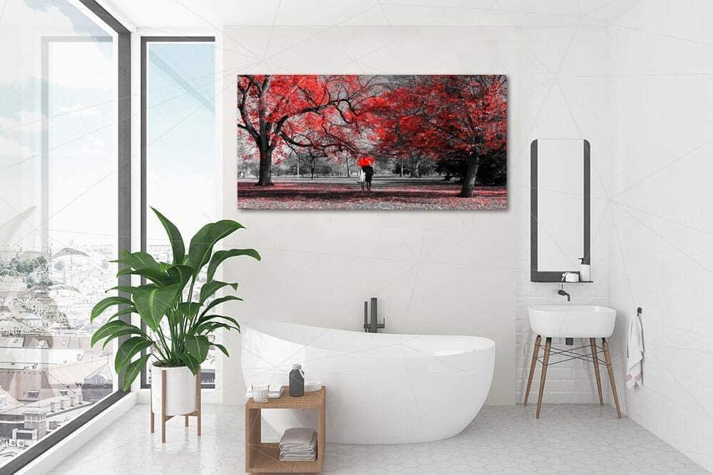 Bamdeya Wall Art Living Room Black White Wall Art Tree Red Wall Decor Natural Scenery Canvas Prints Art Forest Posters Painting Landscape Artwork for Wall Decorations Roon Decor Framed-20x40inches