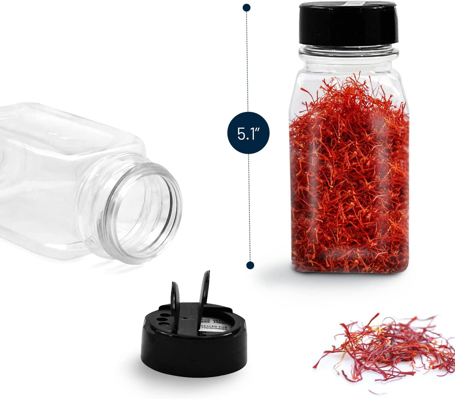 RoyalHouse 12 Pack 9.5 Oz Plastic Spice Jars with Black Cap, Clear and Safe Plastic Bottle Containers with Shaker Lids for Storing Spice, Herbs and Seasoning Powders, BPA Free, Made in USA