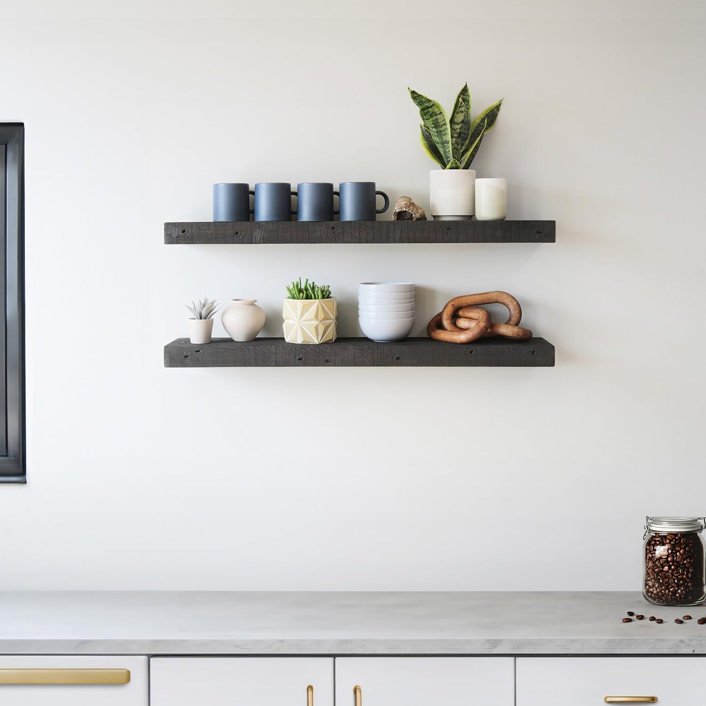 Urban Legacy Reclaimed Barnwood Planks | Floating Shelves for Wall w/Flush Mount Shelf Bracket Set Included | Set of 2 (Coffee Bean, 40"x7"x 2")