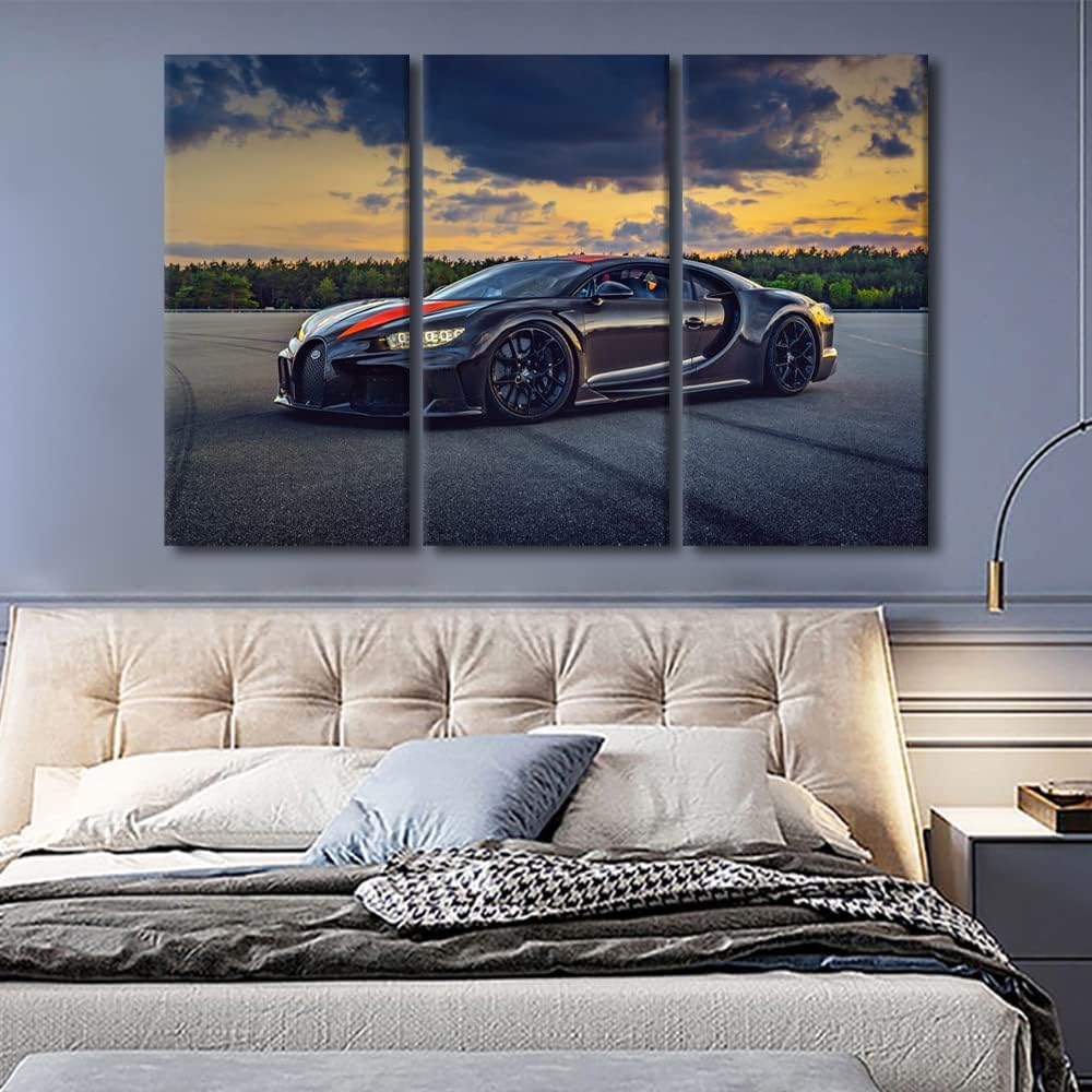 Speed Sports Racing Cars Pictures for Living Room Black Super Car and Dark Clouds Canvas Wall Art House Decor Modern Office Wall Decor Framed Large Wall Art for Men Boys Bedroom Décor, 60" Wx40 H