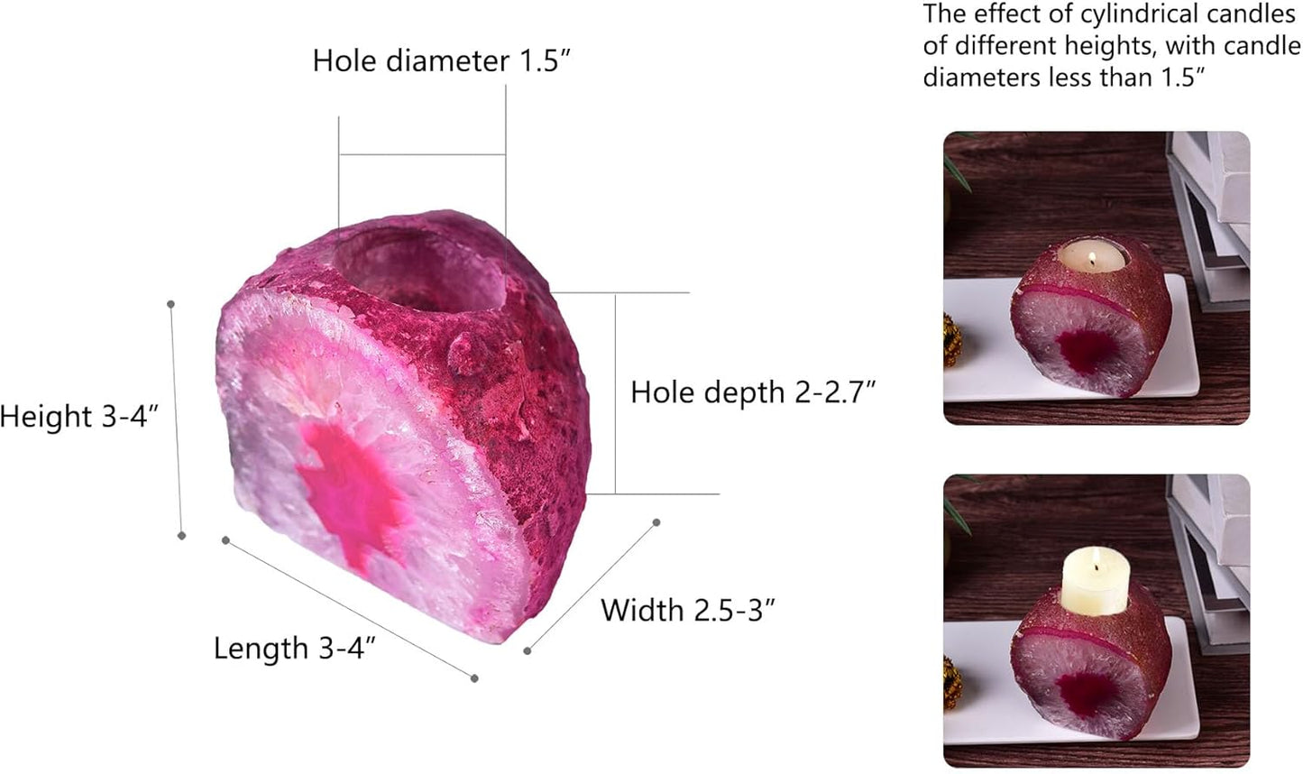 AMOYSTONE Dual-Purpose Agate Stone, 1-1.5lb Plant Terrarium & Candle Holder Base, for Boho Home Office Accent