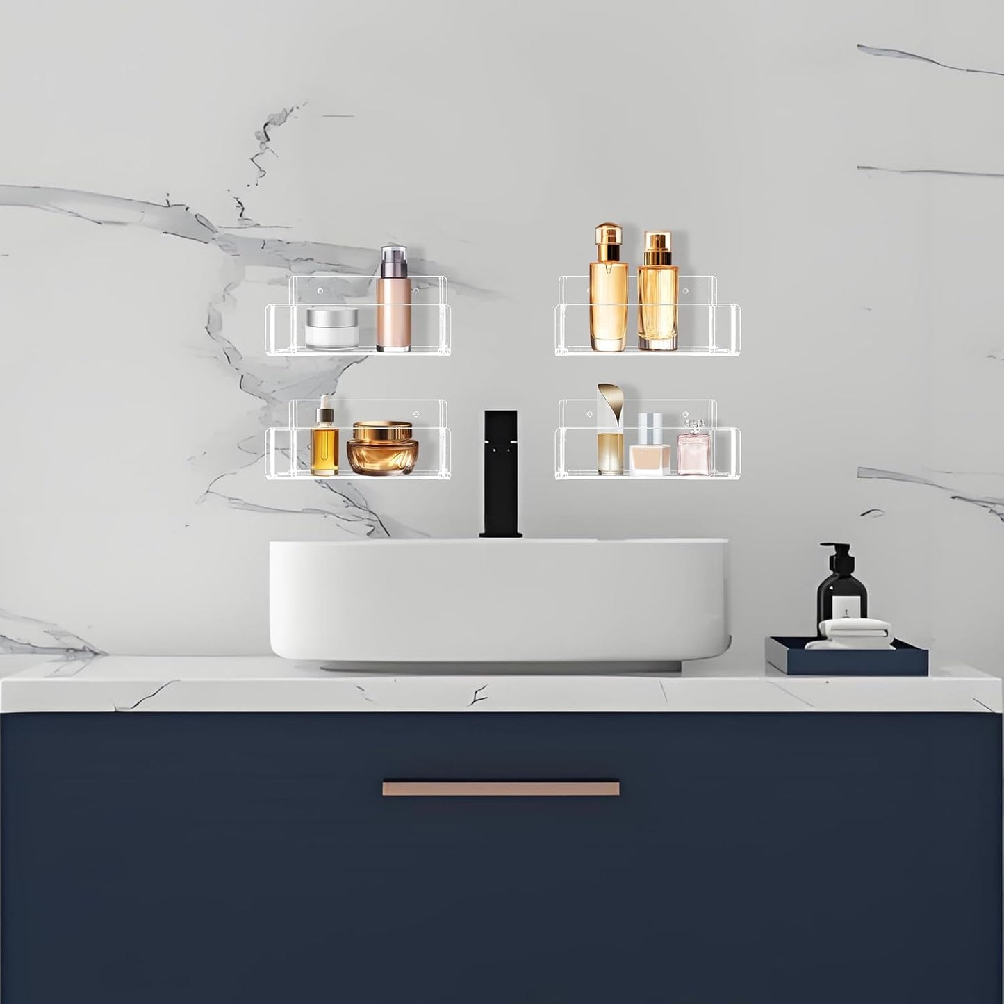 Acrylic Spice Rack Wall Mount-6 Inch, Clear Spice Shelf Storage Holder, 2 Pack Hanging Seasoning Rack Organizer for Cabinet Door, Cupboard or Wall Kitchen (Adhesive or Screw)