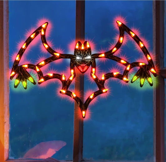 13.3" Lighted Bat Halloween Window Silhouette Decoration,Halloween Lighted Window Decoration,Hanging Light Up Holiday Ornament (Bat Light)