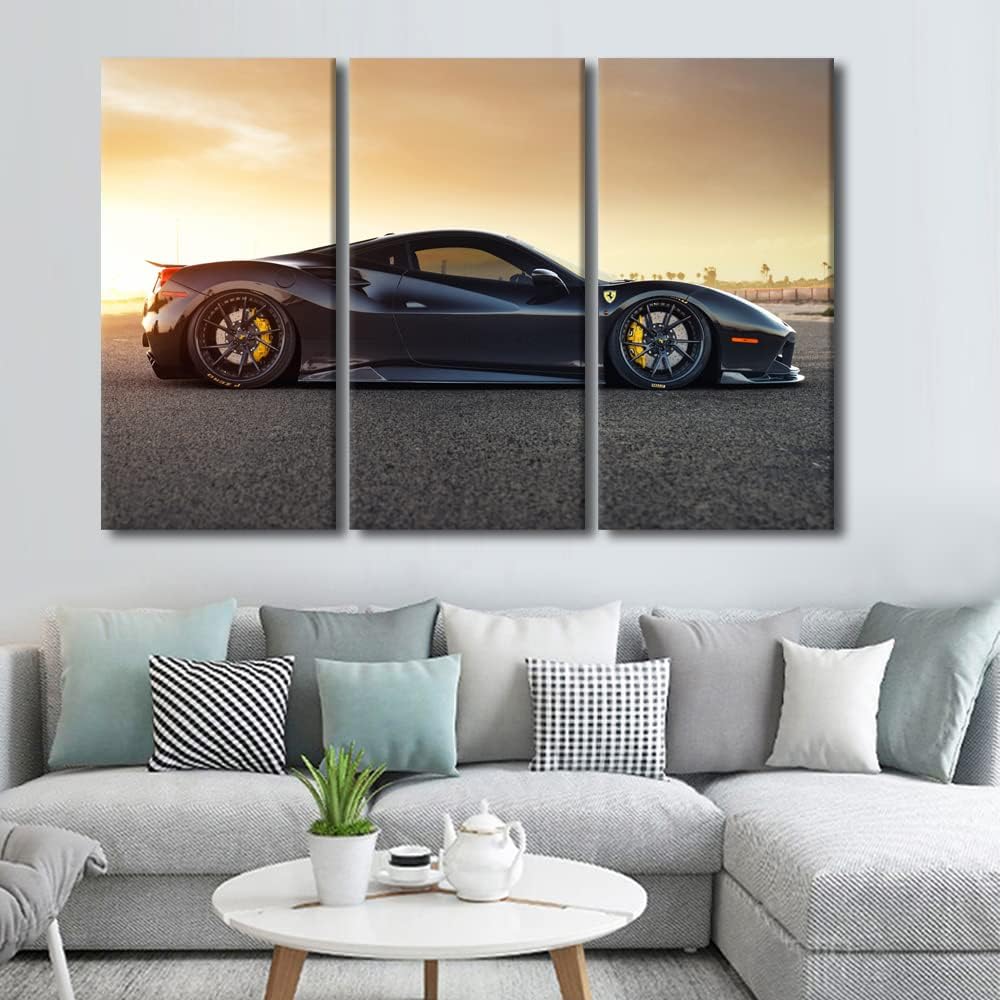 TUMOVO Supercar Wall Art for Men Boys Bedroom Speedy Car Canvas Art Wall Decor Black Sports Car Modern Wall Art Pictures for Living Room Artwork Paintings Giclee Framed Ready to Hang, 60" Wx40 H