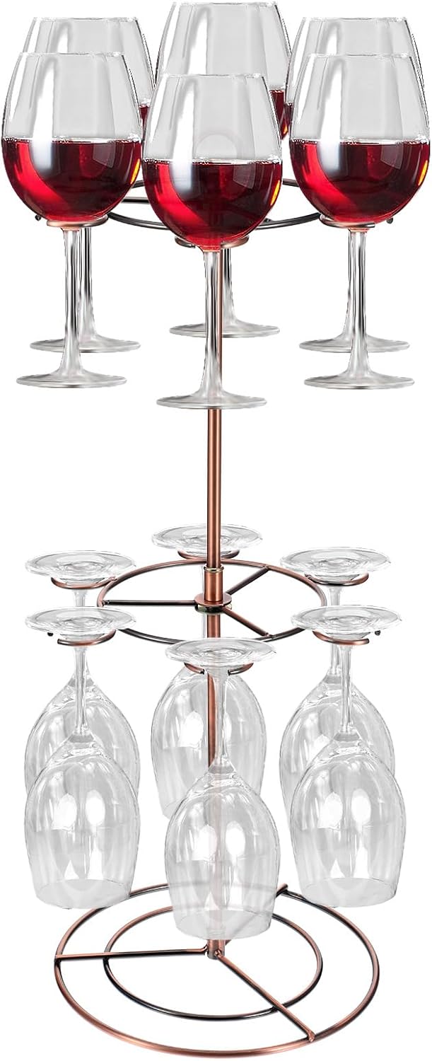 Black Metal Countertop Wine Glass Holder with Scrollwork Design, Freestanding Tabletop Stemware Storage Rack with 12 Hooks