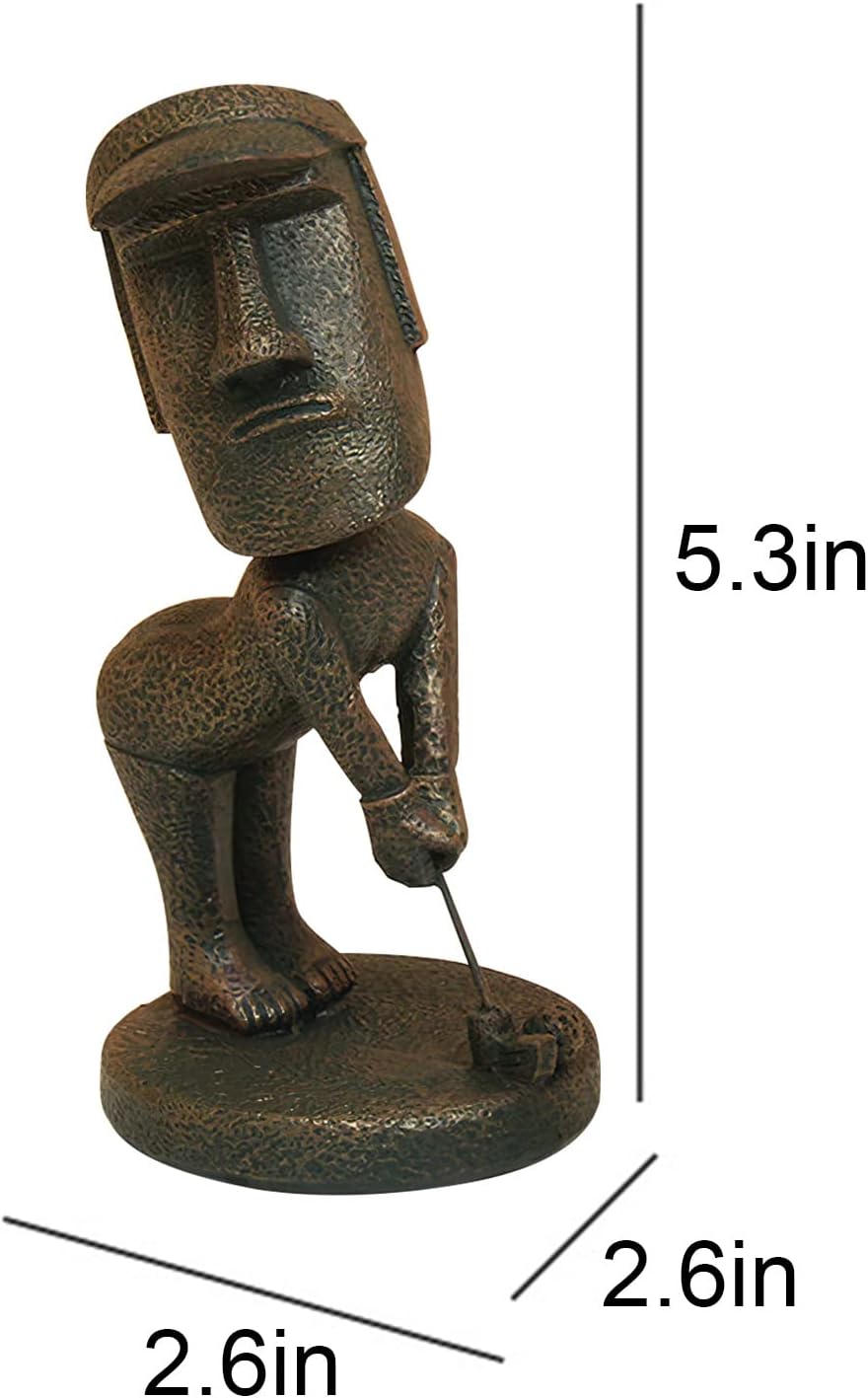 Moai Statue Decor - 6 Inch Easter Island Oranment Resin Stone Decoration for Room Accessories Antique Sculpture for Office Desktop (Play Golf)