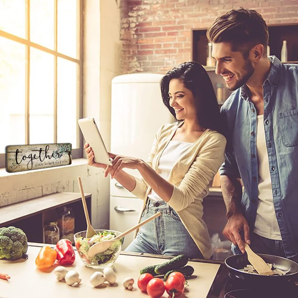 Family Art Decor Inspirational Quotes Wall Hanging Sign - Together is Our Favorite Place to Be - Motivational Home Art Decor Wood Plaque Sign 16"x5"