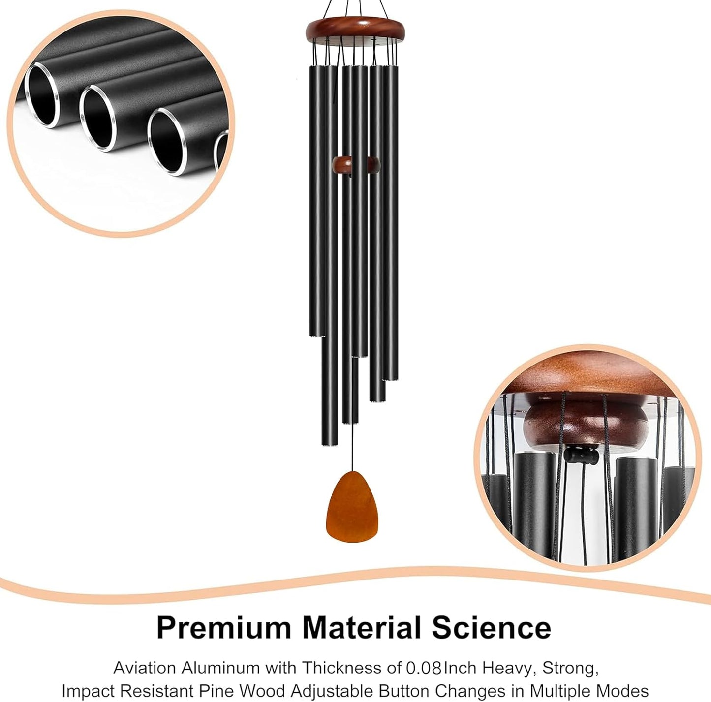 Wind Chimes for Outside Deep Tone, 50 inch Large Wind Chimes, 6 Heavy Duty Tubes Aluminium Metal Extra Large Wind Chime, Decoration for Garden, Patio, Yard, Gift for Mother's Day(Waterdrop)