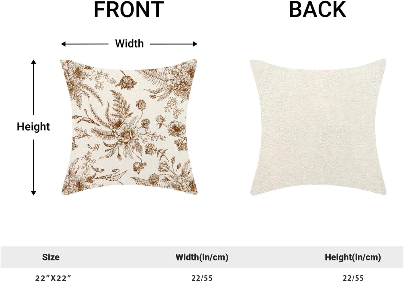 CXMEIFLY Spring Floral Leaves Pillow Covers 22 x 22 Inch Set of 2 for Chinoiserie Flowers Decor Throw Pillows Brown and White Seasonal Plant Outdoor Decorative Cushion Cases for Couch Bed Decorations