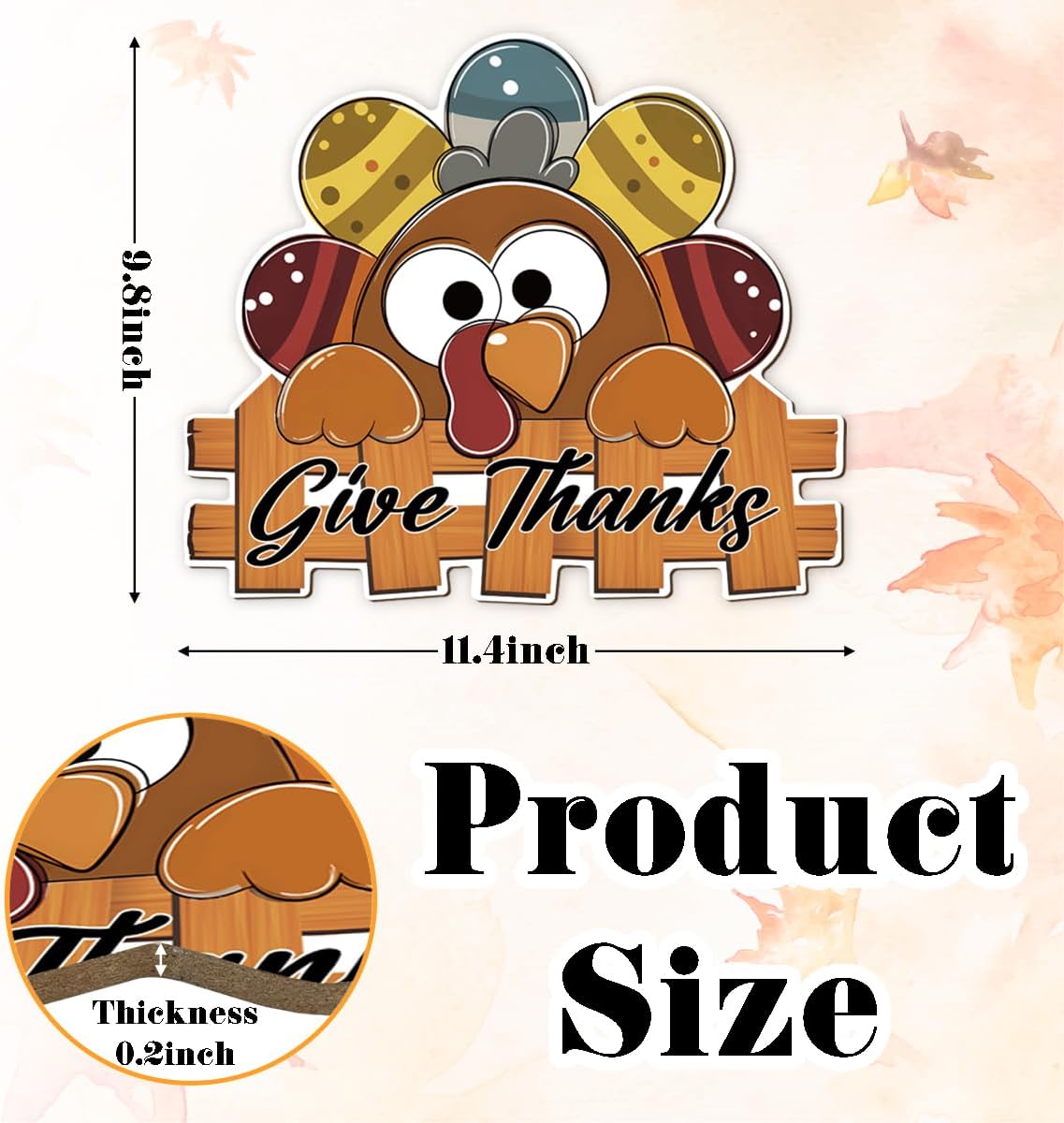 Give Thanks Sign Turkey Front Door Decor Thanksgiving Day Wood Door Hanger, Fall Wooden Thankful Wreath Hanging Decoration for Outdoor Outside Porch, Housewarming Gift