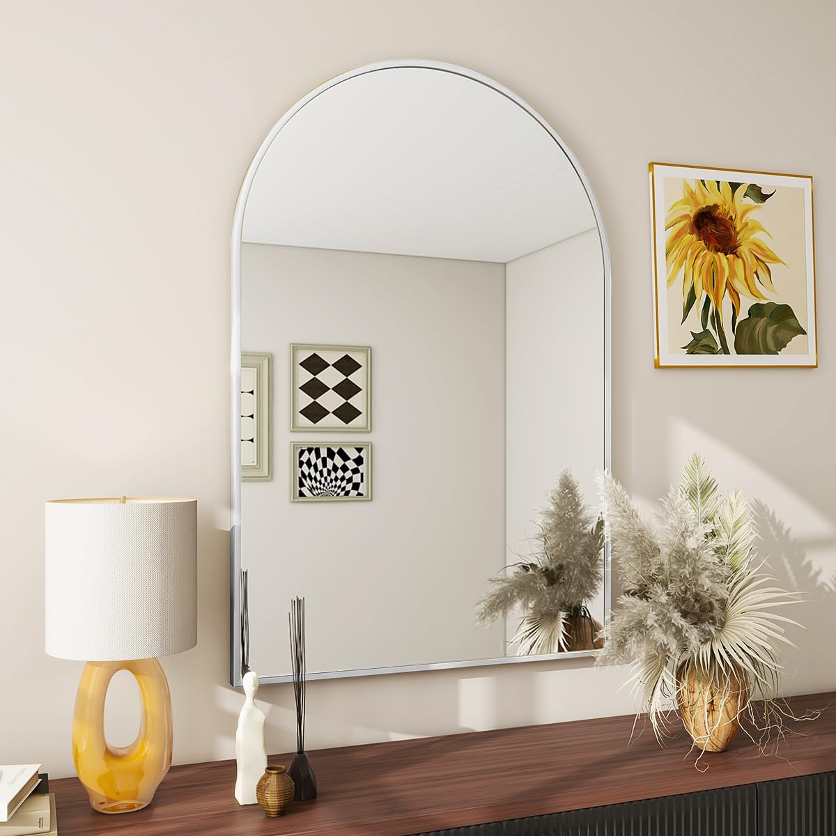 BEAUTYPEAK 24"x36" Arch Bathroom Mirror, Wall Mounted Vanity Metal Frame Mirror for Bedroom, Entryway, Living Room, Silver