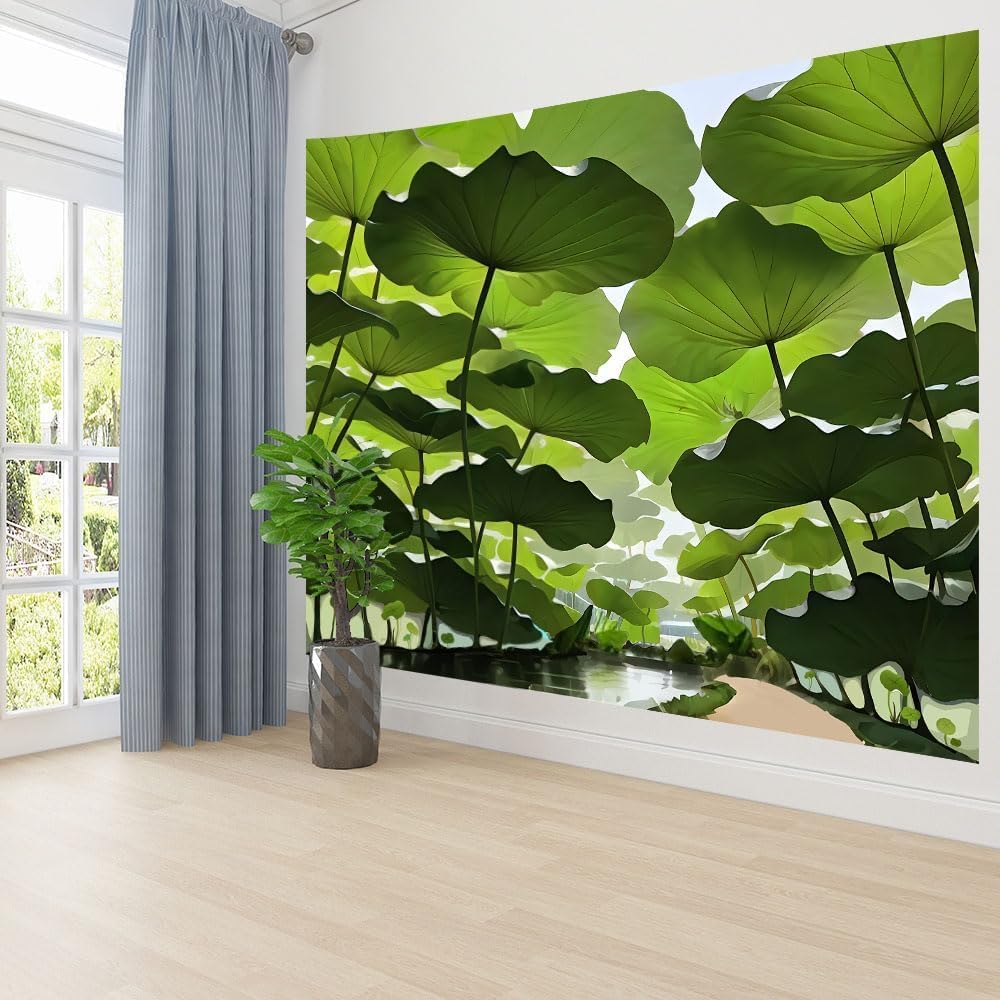 FENDROM Nature Lotus Leaf Tapestry Plant Tapestry Green Natural Scenery Wall Hanging 3D Wall Art For Bedroom Living room Dorm