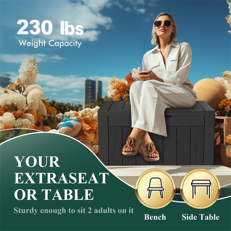 36 Gallon Outdoor Deck Box,Storage Lockable Waterproof Patio Furniture,Garden Tools,Cushions,Pool Accessories Outside Storage Resin Box(Black)