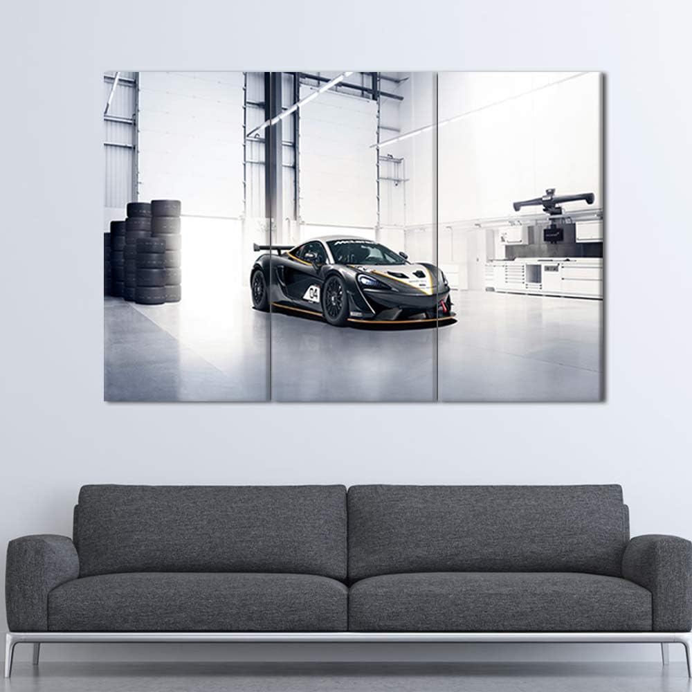 TUMOVO 3 Pieces Black and White Sports Car Wall Art Picture Home Decoration Living Room Canvas Print Painting Wall Picture with Frame and Stretched Ready to Hang - 12 x 24 inch x 3 Panels