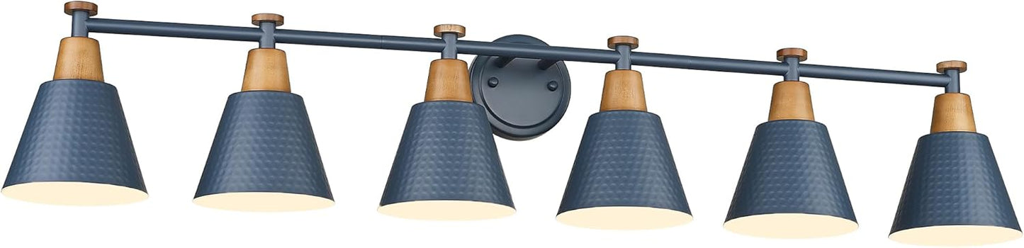 FEMILA Vintage Bathroom Light Fixtures, 45.3" Vanity Lighting Fixtures Over Mirror, 6 Light Vanity Light, Blue Finish, 4FG59B-6W Blue