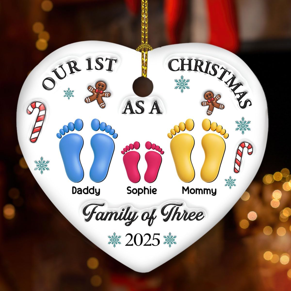 Personalized Custom 3D Effect Heart Ceramic Ornament – Our First for Newly Married Couples, Perfect for Christmas