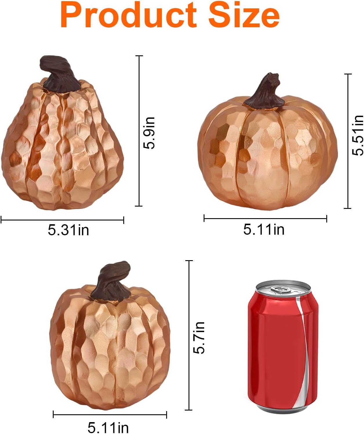 Large Pumpkin Decor Set of 3, Resin Pumpkins Thanksgiving Table Decor,5.9 Inch Faux Pumpkins Suitable for Fall Home Decor,Fall Table Decorations,Fall Mantel Decor (Gold)