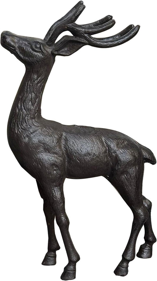 Cast Iron Deer Statue（22" Tall）, Realistic Large Antler Sculpture, Outdoor Garden Decor for Lawn Patio Yard, Indoor Home Art Figure HC5691