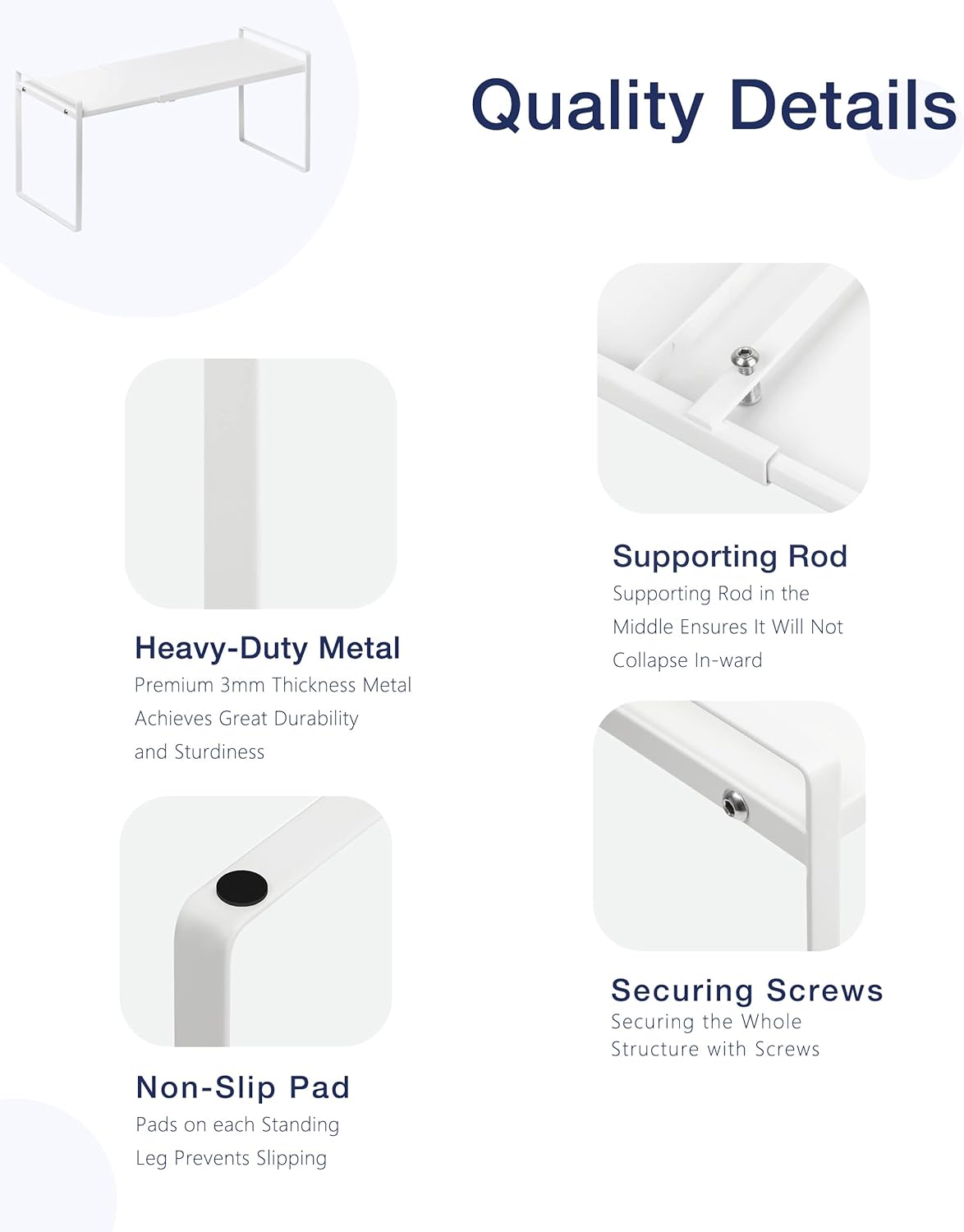 Nxconsu Expandable Cabinet Shelf Organizer Riser for Kitchen Pantry Cupboard Under Sink Countertop Home Storage Organization Rack Space Saver Freestanding Heavy Duty Nonslip Stackable White X Large