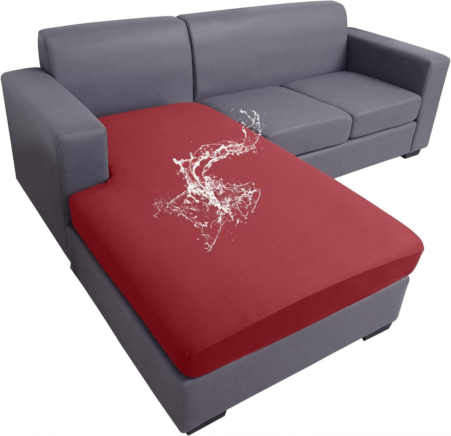 hyha Waterproof Couch Cushion Covers, Sectional Sofa Slipcovers Washable, L Shape Chaise Dog Couch Covers for Sectional Sofa, Universal Furniture Protector (1 Piece for Chaise, Wine Red)