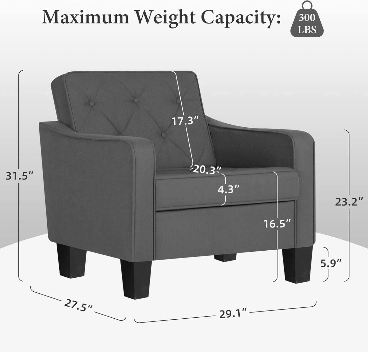 STHOUYN Living Room Chairs Accent Chairs Set of 2, Waiting Room Arm Chairs, Reading Chairs for Bedroom Comfy Club Chair Tufted, Office Small Space (2, Grey)