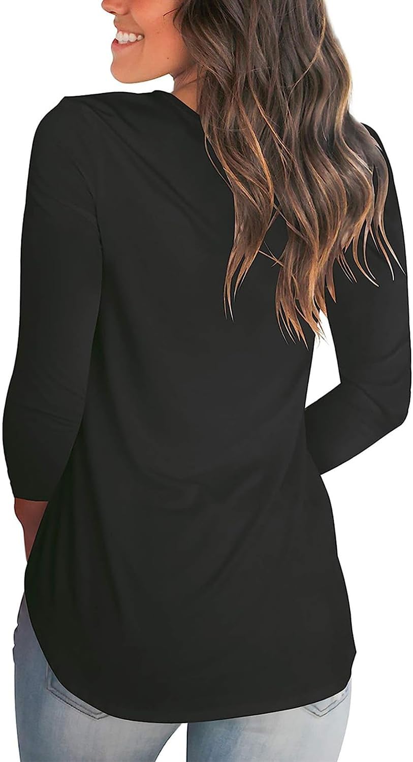 Tobrief Women's Long Sleeve V-Neck Shirts Fall Graphic Tees Loose Casual T-Shirt