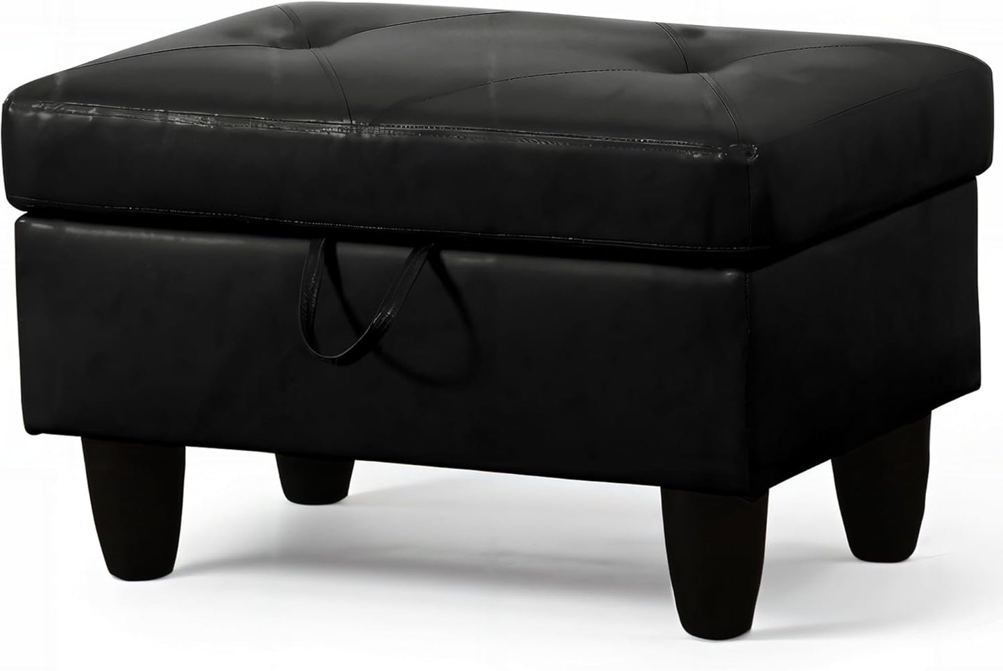 Ottoman Rectangular Storage Ottoman Bench, Faux Leather Footrest, Coffee Table, Stool Footstool with Hinged Lid for Living Room, Bedroom, Entryway, Black, 28.5"x19"x17.5"