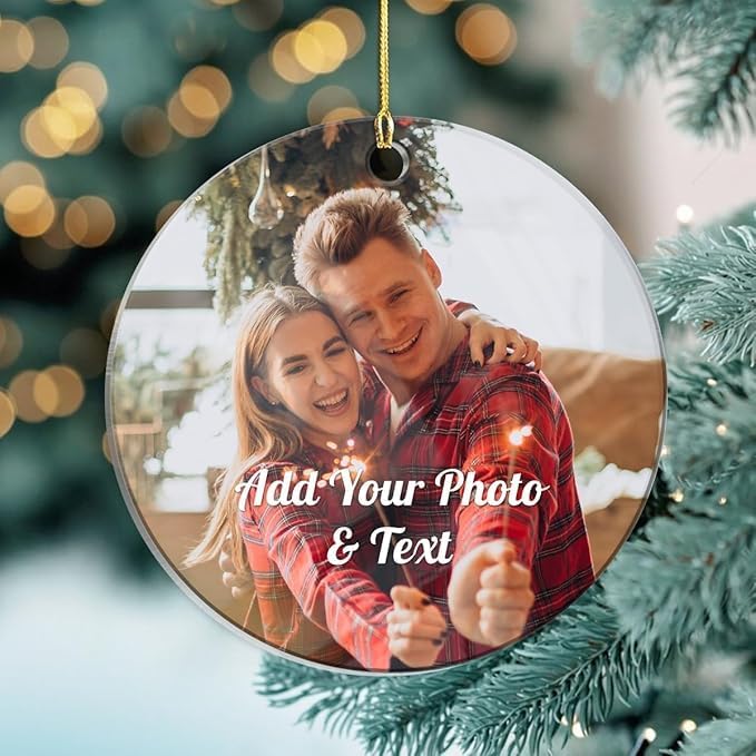 Personalized Custom Photo Round Acrylic Ornaments - Create Keepsake Gifts for Couple, Wife, Husband, Boyfriend, Girlfriend