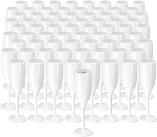 XUWAIDSGN Acrylic Champagne Flutes Toasting Glasses Unbreakable Mimosa Bar Reusable Wine Glasses Vintage Champagne Flutes Stemmed Drinking Cups 5.4 OZ for Christmas Birthday (100, white)