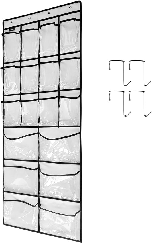 Extra Large Hanging Crystal Clear Over Door Shoe Organizers, Closet Shoe Organizer Shoe Rack Organizer Shoe Storage, 12+6Pockets, 4Hooks, white (59"x 21.6")