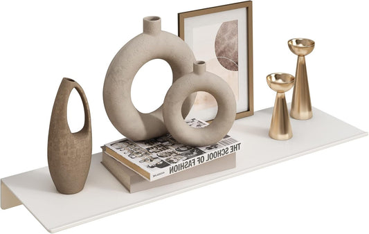 JOOM White Metal Floating Shelf - Small Bathroom Display Shelf for Wall Storage (White, 16 in)