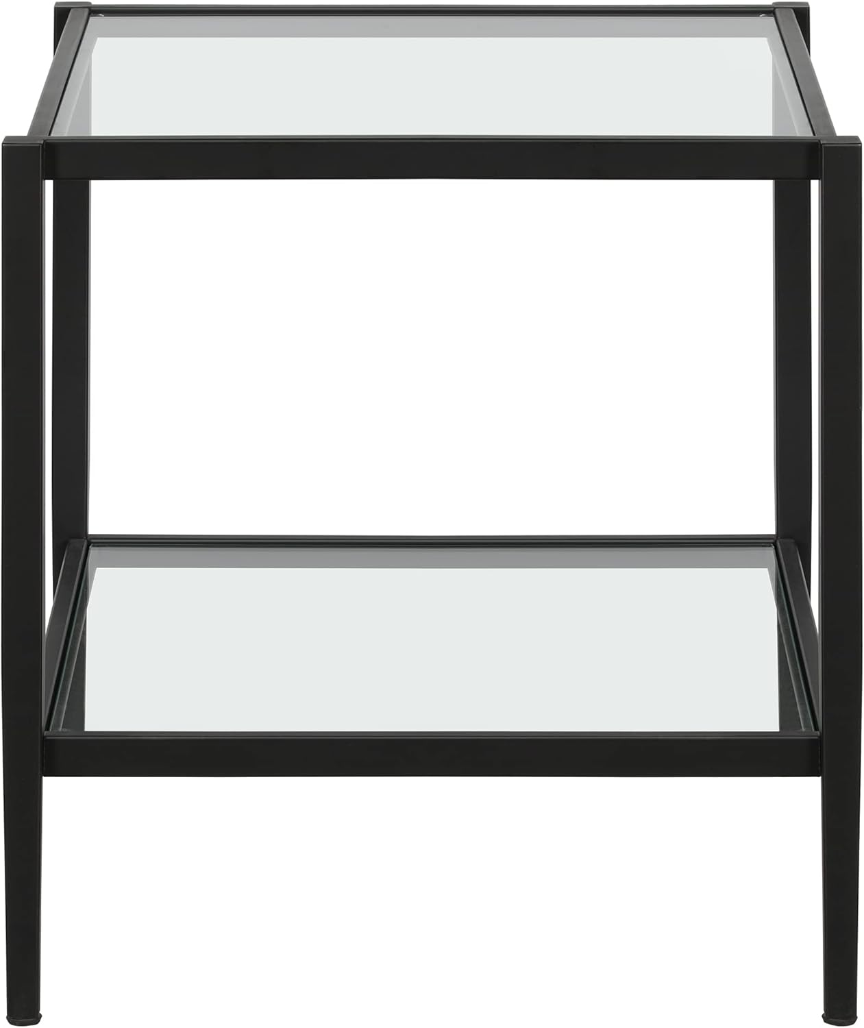 Henn&Hart 20" Wide Square Side Table with Glass Shelf in Blackened Bronze, Table for Living Room, Bedroom