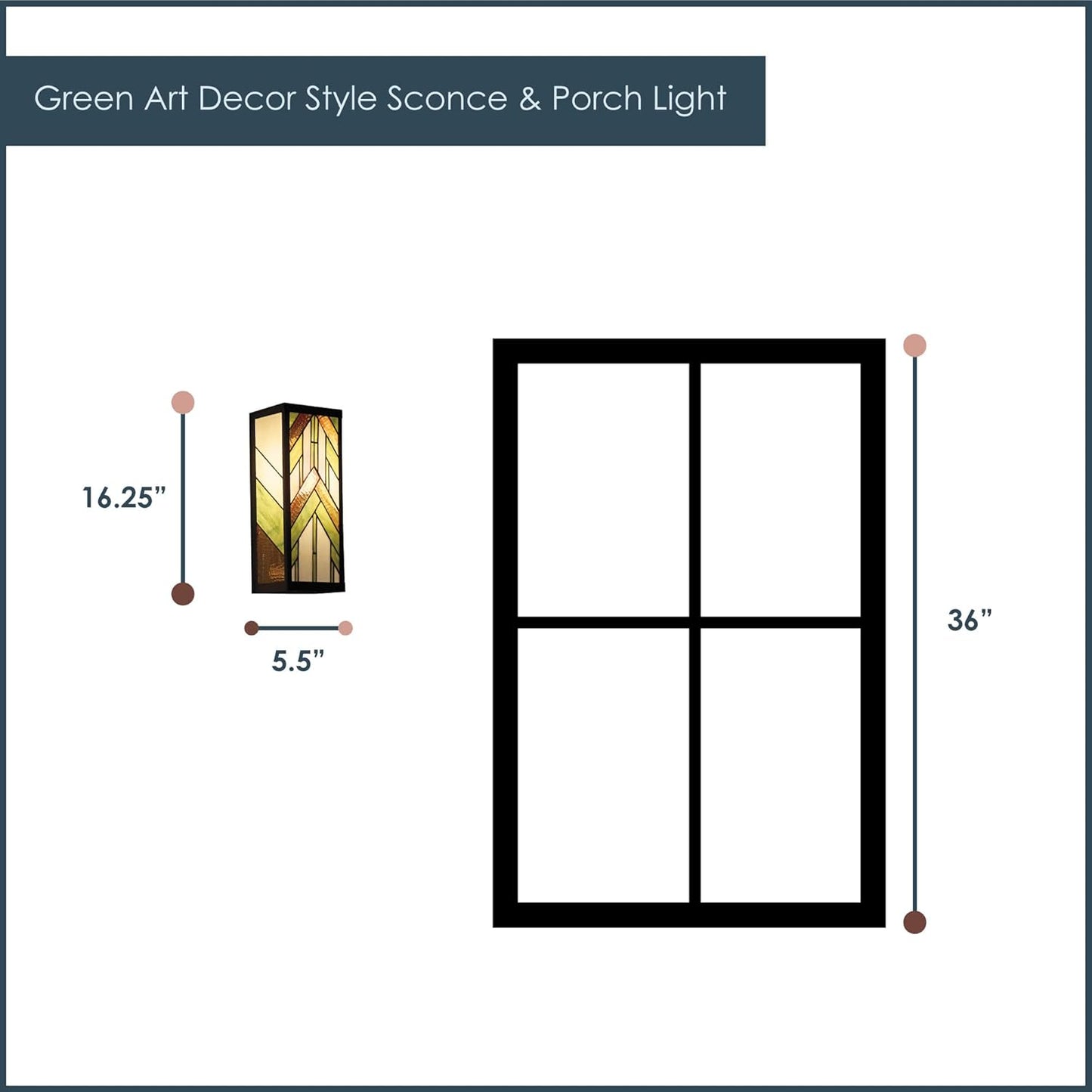 RIVER OF GOODS Art Deco Stained Glass Outdoor Light Fixture - 16.25" H - Decorative Porch Light - Green