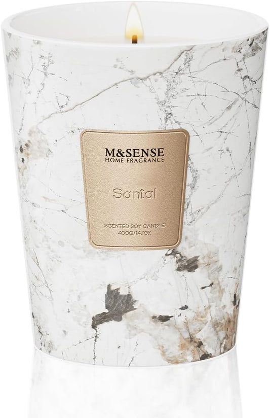 M&SENSE Santal Scented Candles for Home, Lead-Free Wick Highly Scented Jar Candles, 14.1 Oz 80 Hours Lasting Burning Candles Gifts for Women, Relaxing Aromatherapy Candle for Stress Relief