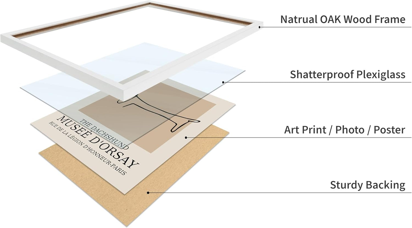 Poster Master Vintage Poster - Retro Minimalist Print - Gift for Artist, Housewarming - Dachshund Dog, Line Drawing, Abstract - Wall Decor for Living Room, Bedroom, 11x14 White Framed