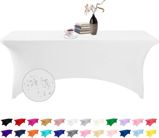 Spandex 6ft Waterproof Table Cover for Party,Wedding, Banquet, and Events(White)