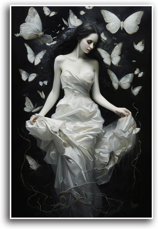 JFHCQJPK Vintage Gothic Feminine Canvas Wall Art Print Butterfly Poster Moody Preppy Wall Art Dark College Decor for Home Bedroom20x30in Frameless