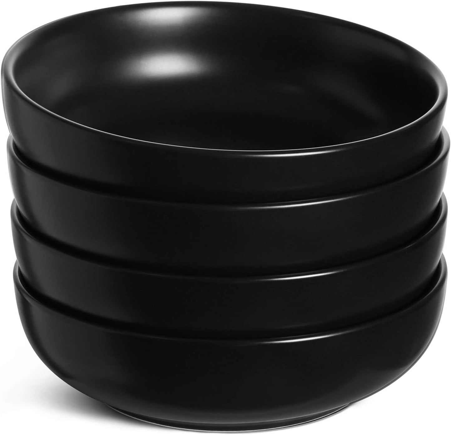 LE TAUCI Pasta Bowls 45 oz, Salad Bowls Set for Serving Soup, Pasta, Noodle, Dinner, Large Kitchen Bowl Plates, Microwave Safe - 8.5 Inch, Set of 4, Matte Black