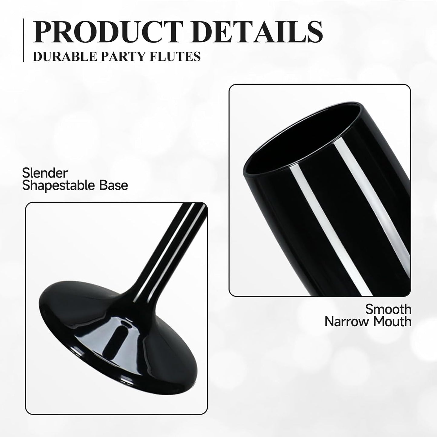 XUWAIDSGN Acrylic Champagne Flutes Toasting Glasses Unbreakable Mimosa Bar Reusable Wine Glasses Vintage Champagne Flutes Stemmed Drinking Cups 5.4 OZ for Christmas Birthday (10, Black)