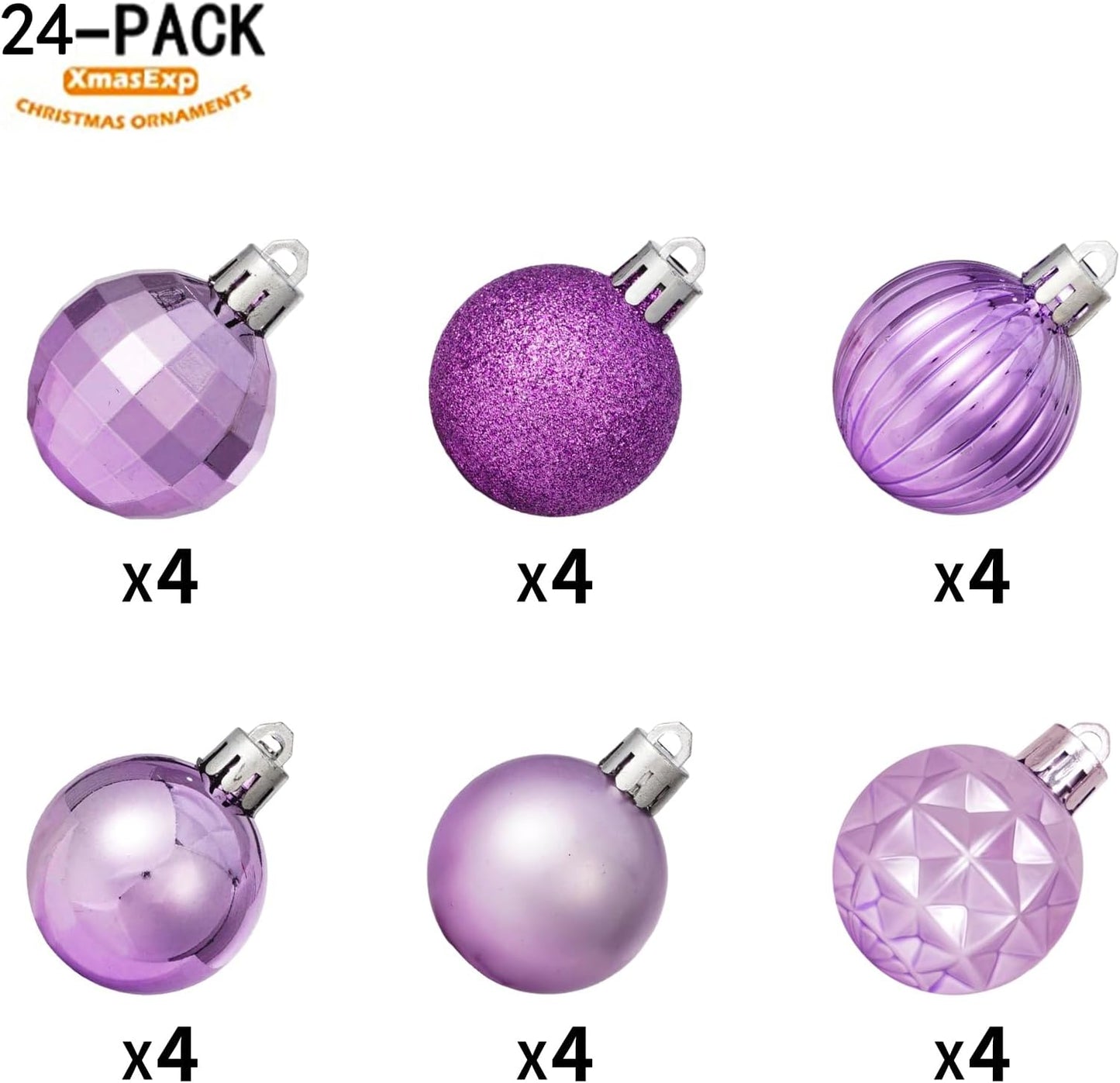 XmasExp 24ct Christmas Ball Ornaments Shatterproof Christmas Ornaments Set Decorations for Xmas Tree Balls Halloween Decorations (1.57''/40mm, Light Purple)