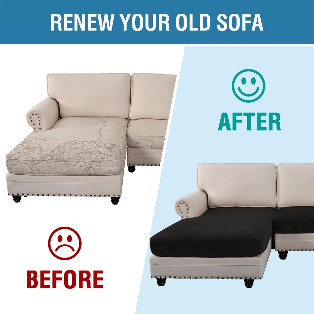 H.VERSAILTEX Velvet Stretch Sectional Couch Covers 4 Pieces Sofa Seat Cushion Covers L Shape Separate Cushion Couch Chaise Cover for Both Left/Right Couch (Large Sofa 3 Seater + 1 Chaise, Black)