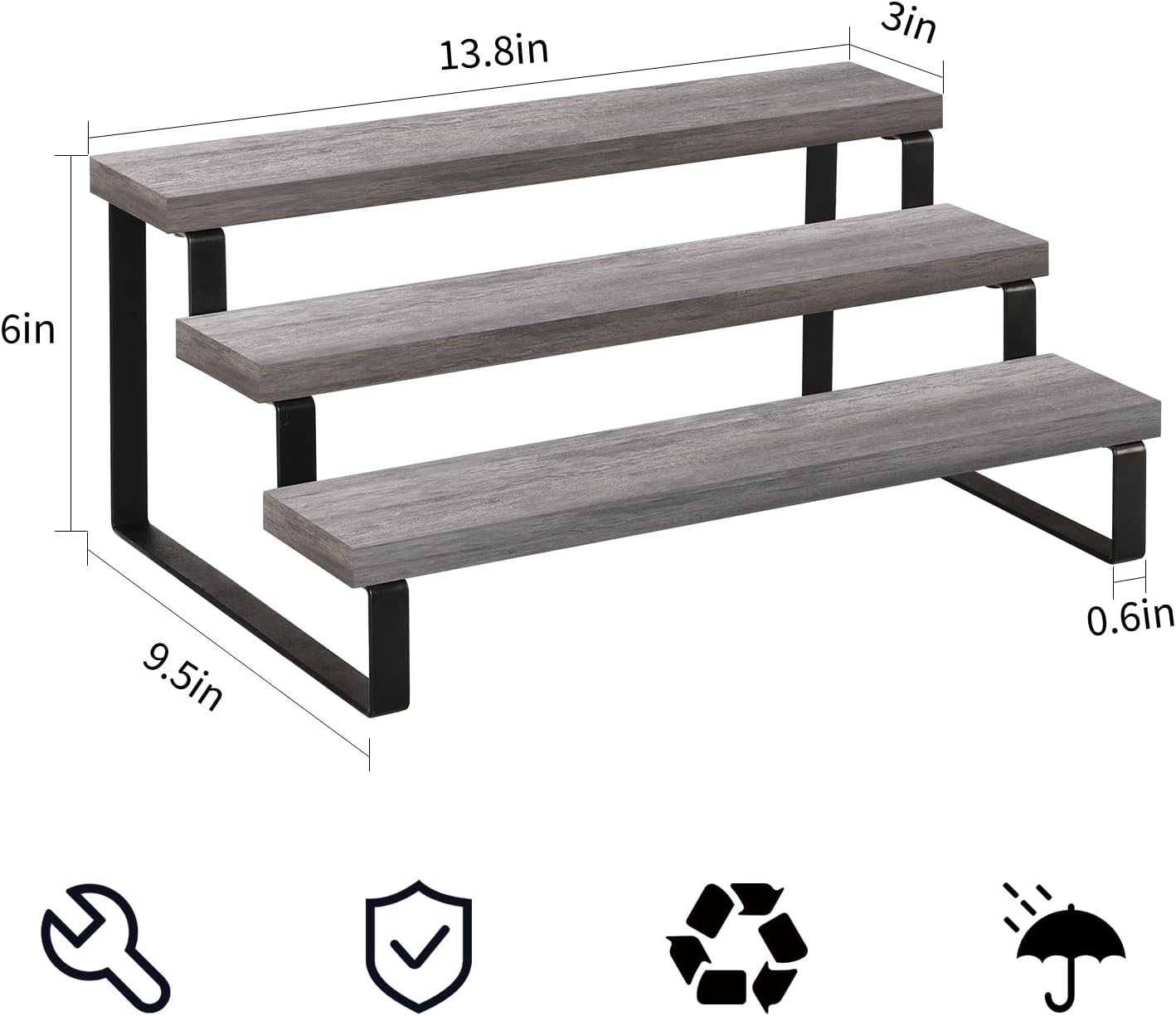 YINMIT Wooden Display Riser Stand, Tiered Perfume and Cologne Organizer Stand, 3 Tier Spice Rack Organizer, Rustic Display Shelf for Candles (3 Tier,Grey)